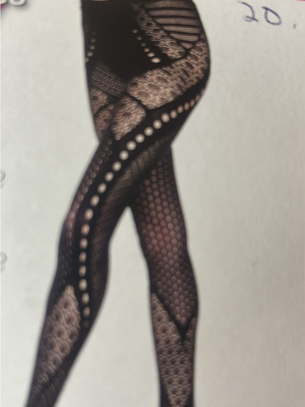 Music Legs Black Sheer Patterned Bodystocking with Cutouts